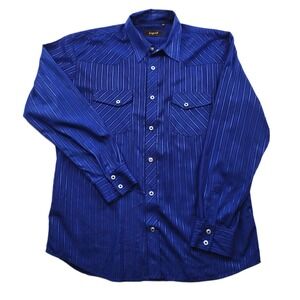Liquid‎ Western Shirt Mens XXL Royal Blue Silk Blend Stripe Gemstone Buttons